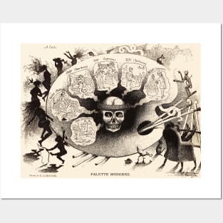 MODERN ARTIST PALETTE WITH SKULL Allegorical Drawing in Black White Posters and Art